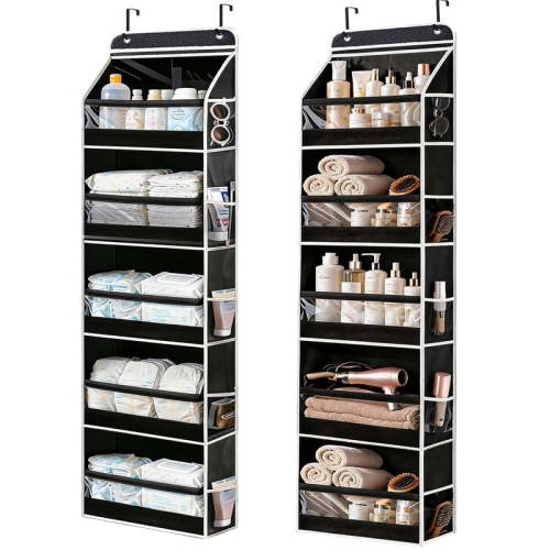 VOZOGO 2 Pack Over the Door Organizer 20 Pockets,Extra Large Behind Door Storage of 5 Tier,Over the Door Storage,Door Hanging Organizer for Closet,Diaper Organizer,Toy Storage,Black