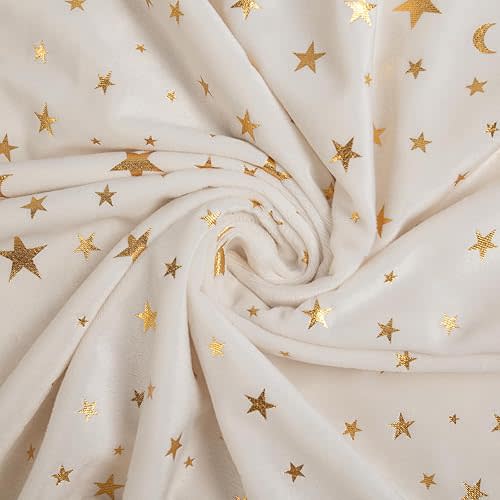Baby Blanket for Boys Girls Soft Minky with Double Layer Dotted Backing, Star and Moon Printed 30 x 40 Inch Receiving Blanket (Beige)
