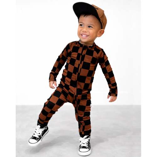 Bamboo Zippy Sleeper in Smoke + Spice (Checkered)