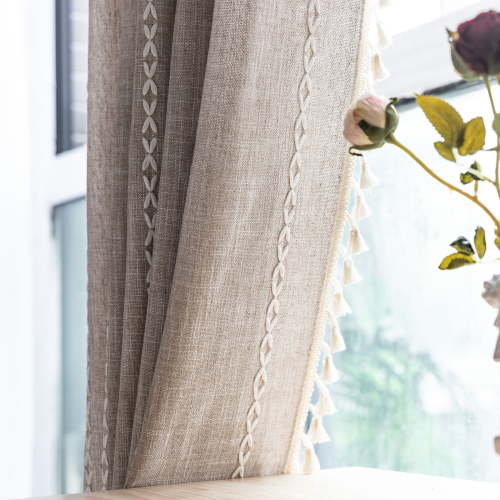 TURKIO Farmhouse Boho Curtains for Living Room Semi Blackout Curtains Rod Pocket Curtain 1 Panel,52"Wx84"L,Taupe