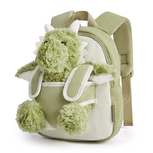 mommore Toddler Backpack with Detachable Dinosaur Doll Boys 2-4 Birthday Gift Corduroy Plush Backpack for Daycare