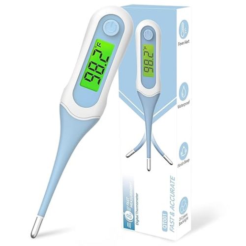 Digital Oral Thermometer for Adults and Kids, 8s Fast Reading, Accurate & Safe Thermometer for Baby with Fever Alarm, °C/°F Switchable, 3 Colors Backlit Medical Rectal Thermometers