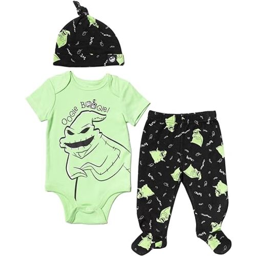 Disney Nightmare Before Christmas Zero Sally Oogie Boogie Baby Bodysuit Pants and Hat 3 Piece Outfit Set Newborn to Infant