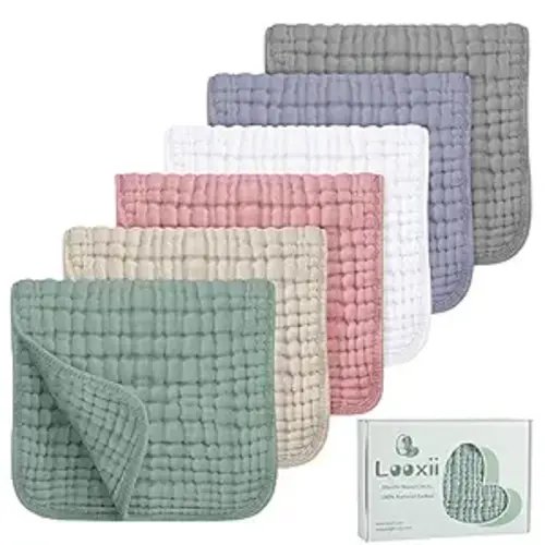 Looxii Muslin Burp Cloths 100% Cotton Muslin Cloths Large 20''x10'' Extra Soft and Absorbent 6 Pack Baby Burping Cloth for Boys and Girls(Multicolor)
