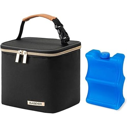 Insulated Bottle Bag with Ice Pack Fits 4 Large Baby Bottles Up to 5 Ounce, Cooler Bag Great for Nursing Mom Daycare-Black