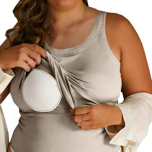 Plus Size Womens Tank Top with Hidden Pocket for Nursing & Post Surgery, Soft Stretchy Lounge Sleep Camisole, Beige,Size 4XL