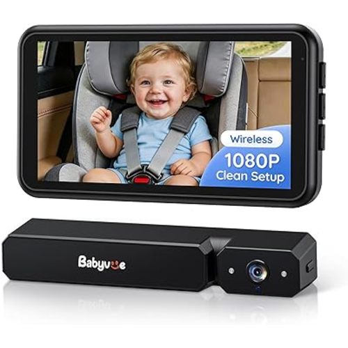 Babyvue Wireless Baby Car Camera, Easy 2-Step Setup, 5.2" Display, 1080P HD IR Night Vision, Clip-On or Strap Mount, 3X Zoom, Back Seat Camera for Baby