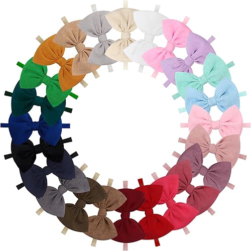 YanJie 24PCS Baby Girls Headbands 4.5’’ Baby Bow Hair Bows for Newborn Infant Toddler Kids Girl Hair Accessories Super Soft Nylon Hairwarp