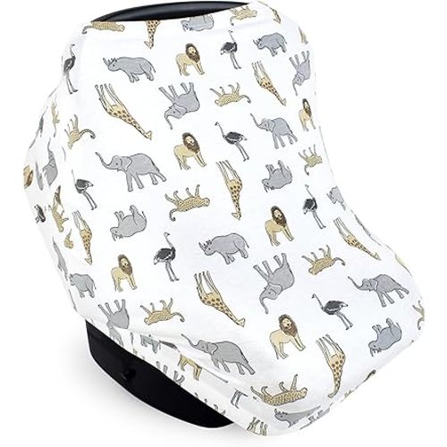 Hudson Baby Unisex Baby Multi-use Car Seat Canopy, Modern Neutral Safari, One Size