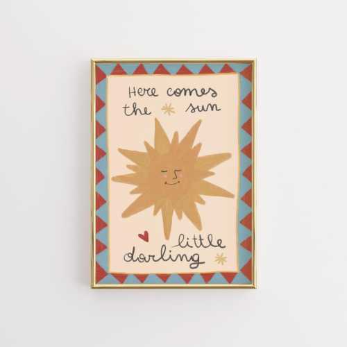 Here Comes the Sun Nursery Wall Art Print, Baby Quote Poster, Sunshine Nursery Decor, Neutral Baby Room Wall Art, Kids Room Decor