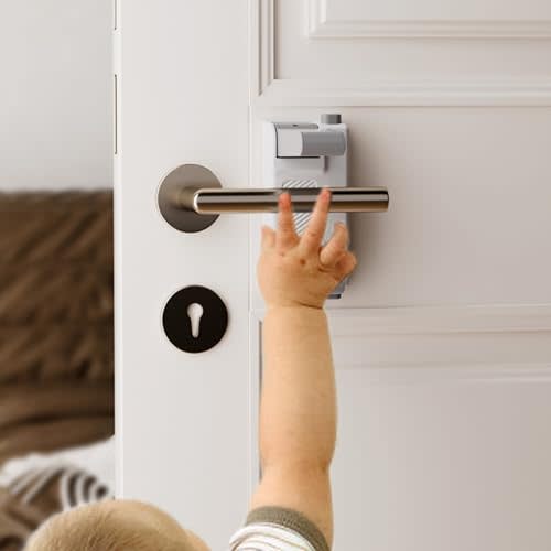 YEYA Upgrade Child Safety Door Handle Lock, White Universal Fit Lever Locks with Stong 3M Adhesive Backing, 2-Pack