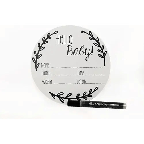 Nana's Little Angels Large Birth Announcement Sign 8 inch White “Hello Baby” Newborn Baby Name Announcement Wooden Sign with Black Paint Marker Baby Announcements for Hospital Pictures & Photo Prop…