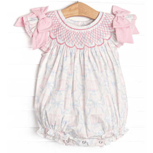 Happy Birthday Bows Smocked Bubble, Pink