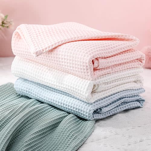 4 Pcs Waffle Baby Blankets 39'' x 43'' Cotton Nursery Baby Receiving Swaddle Blankets Soft Lightweight Breathable Cozy Cover for Kids Boys Girls Toddler Bed Crib Stroller Couch