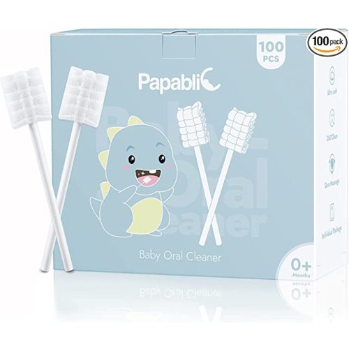 Papablic Baby Tongue Cleaner, Baby Oral Cleaner, Disposable Infant Mouth Cleaner Newborn, Upgrade Gum Cleaner with Paper Handle or Infants Ages 0-2 Years, 100 Pack