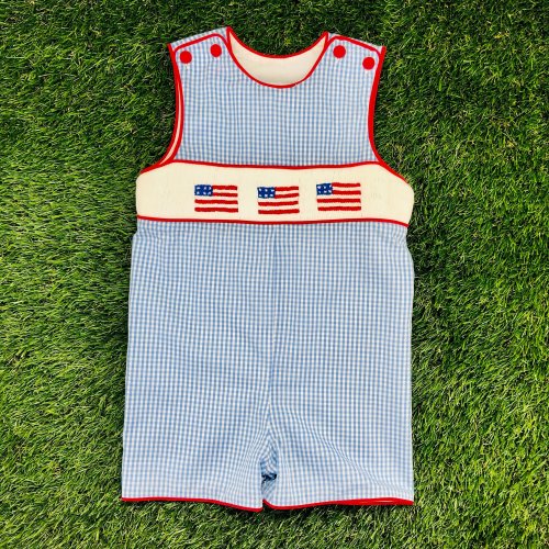Flag Smocked Boy's Shortall - American Flag