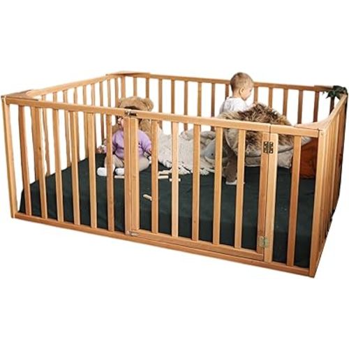 Kids Twin Bed - Montessori Full Size Toddler Bed - Extra Tall Toddler Floor Bedframe with Rails by BUSYWOOD, (Small/Twin/Full/Queen/King Size), Alder Wood, Handmade in Europe (Model 20)
