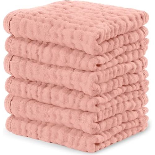 Comfy Cubs Muslin Baby Washcloths 10"x10" 6 Pk - Bold Blush