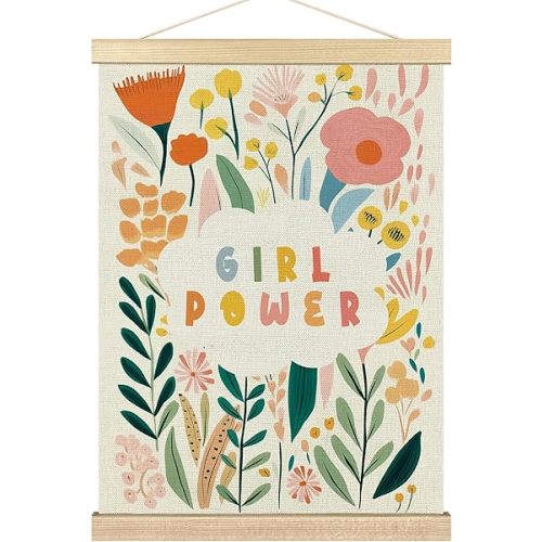 BCUANGD Girls Room Wall Art - Positive Affirmations Wall Decor Poster Hanger with Wood Frames, Botanical Wildflower Flowers Wall Hanging Canvas Decor for Nursery Kids Room, 12x16 Inches