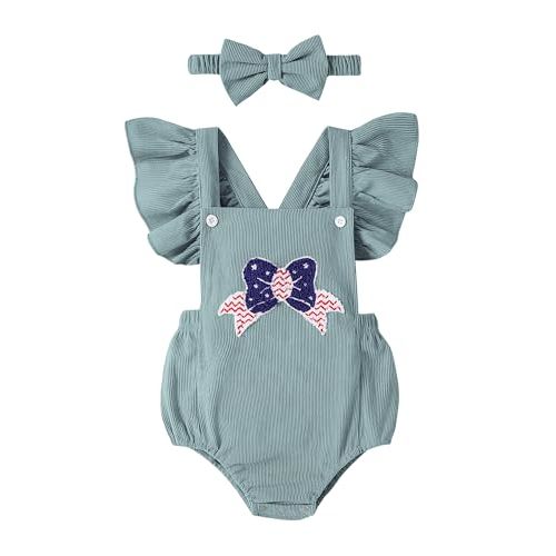 GEMLON Newborn Girl Clothes Ruffled Sleeveless Embroidery Romper 0-18M | Baby Girl Clothes with Bow Headband, 2 Pieces Jumpsuit Outfits, Onesies 0-18 Months, Soft Photoshoot Essentials Romper