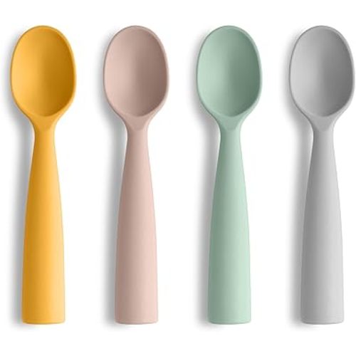 Vicloon Silicone Baby Feeding Spoons - 4 PCS First Stage for Infants, Ultra-Durable & Chewproof, Dishwasher Safe Baby Utensils