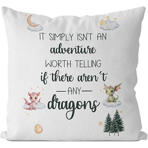 IWXYI Fantasy Dragon Pillow Cover 18x18, Adventure Dragon Nursery Decor, Moon and Stars Pink and Green Dragons Decorative Throw Pillow Covers for Baby Girl Boy Nursery Kids Room Playroom