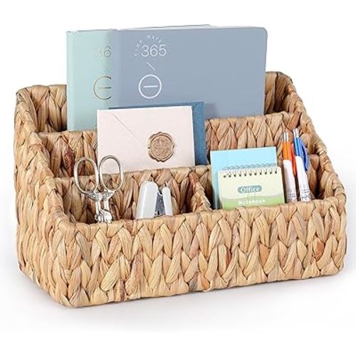 DINGTAI Natural Farmhouse Desk Organizers and Storage, Large Countertop Mail Holder, Tabletop Organizer (Water Hyacinth)
