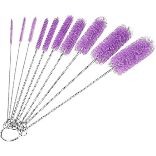 CiaraQ Bottle Cleaning Brushes, 8 Inch Nylon Tube Brush Set, Cleaner for Narrow Neck Bottles Cups with Hook, Set of 10pcs.