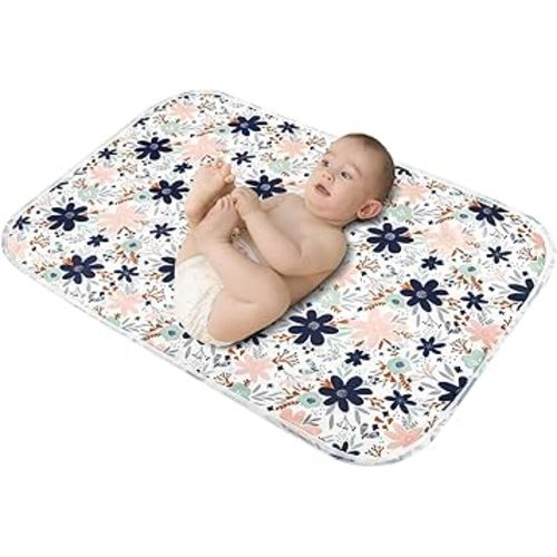 Baby Diaper Changing Pad, 21 5/8" x 31.5" Waterproof Changing Pad Liners - Reusable Soft and Absorbent Portable Changing Mat(Floral1PCS)