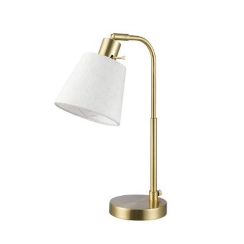 Globe Electric 16" Matte Brass Desk Lamp with White Linen Shade: ETL Listed, Metal Body, Cone Shape Shade, No Tools Assembly