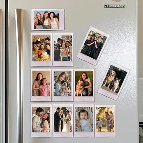 Magnetic 2x3 Picture Frames For Fujifilm Instax Mini Film, Cute Clear Acrylic Tiny Small 2 by 3 Inch Collage Photo Display Bulk Set For Refrigerator (For 12 pictures, Clear, 2X3)