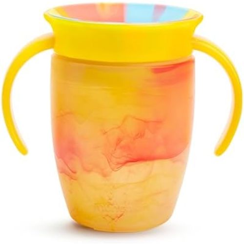 Munchkin Miracle 360 Sippy Cup for 6 Month Old, Spill Proof Baby and Toddler Cups with Transition Handles, 7 Ounce, Tropical Swirl, Yellow/Multi