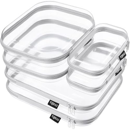 YQBRAO Clear Hard Shell Zipper Cases, 6 Multi-Size Organizers, Grey