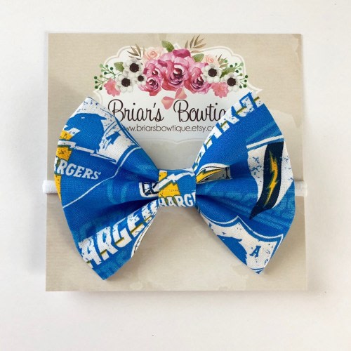 Chargers Fabric Bow: Baby Toddler Hair Clip or Headband