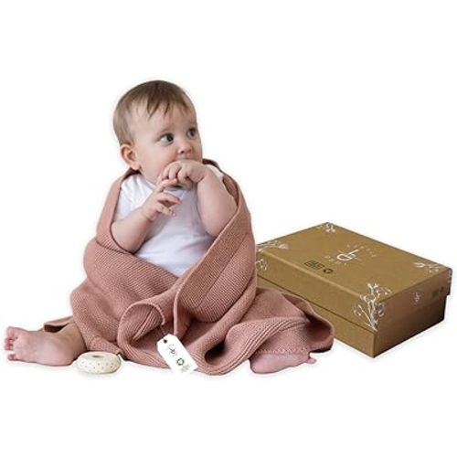 100% Organic Cotton Baby Knitted Blanket with Gift Box - Soft Toddler, Crib, Stroller Blanket - Neutral Swaddle and Receiving Blanket for Newborns, 30"x40", Pink