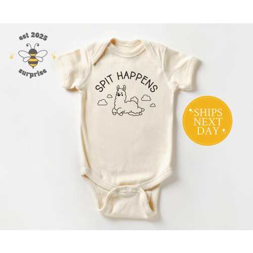 Spit Happens Llama Bodysuit - Funny Baby Onesie® - Cute Natural Bodysuit - Gender Neutral Baby Shower Gift