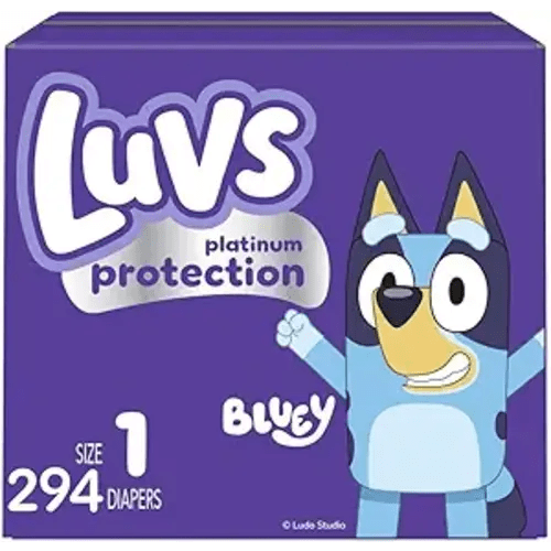 Luvs Size 1 Baby Diapers, Platinum Protection Bluey Diapers for Day & Night,Size 1 (8-14 lbs), 294 Count