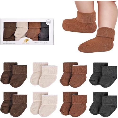 8 Pairs Newborn Socks Thick Cotton Terry Turn Cuff Baby Socks 0-6 Months