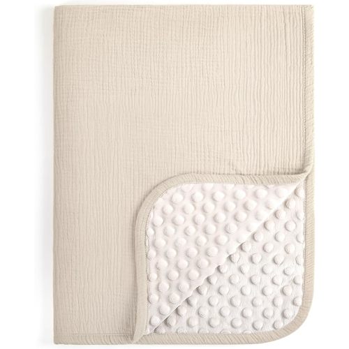 lulumoon Baby Blankets for Newborn Muslin: Thermal Minky Dotted Backing - Cotton Receiving Blanket for Baby Essential & Registry Gift 30"x40"(Ivory)