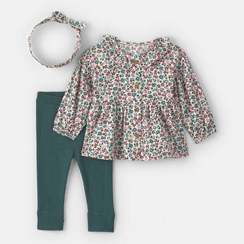 Baby Girl Carter’s 3-Piece Floral Long-Sleeve Top, Pant, & Headband Set