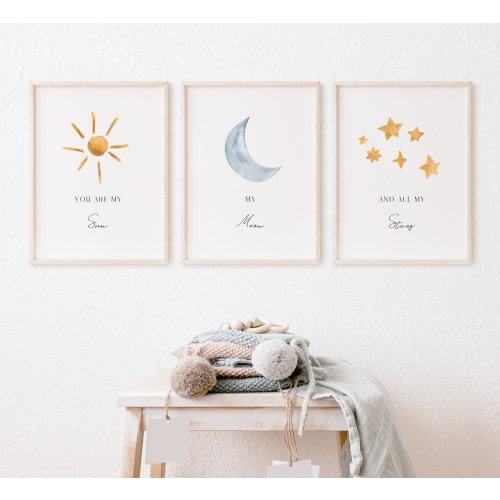 You Are The Sun, The Moon, And All My Stars Wall Art - Printable Wall Art For New Baby | Digital Downloads