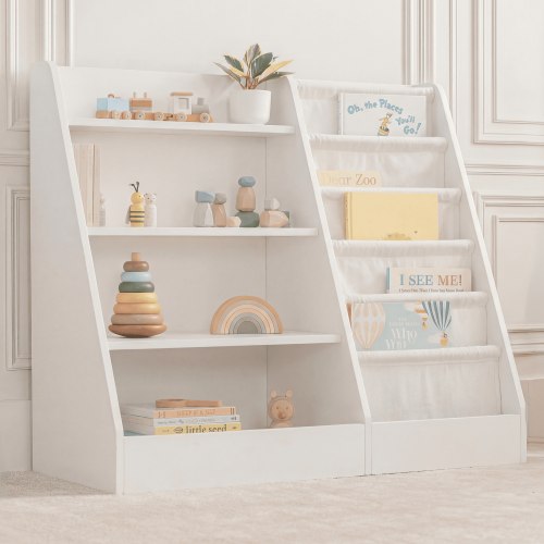 Comfy Cubs Kids Bookshelf 35.2 x 15.7 x 31.5 in - Montessori Book Shelf Storage Organizer - White