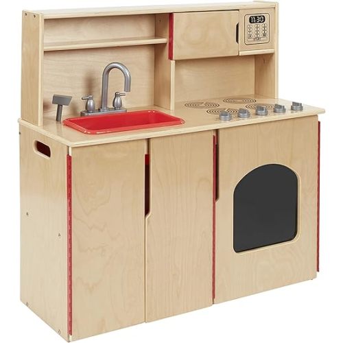 ECR4Kids 4-in-1 Kitchen, Sink, Stove, Oven, Microwave and Storage, Play Kitchen, Natural