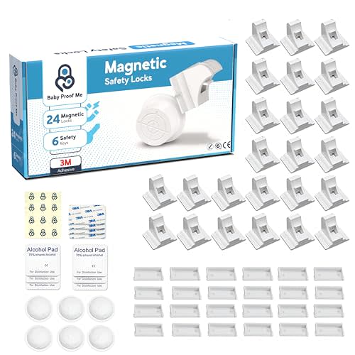Magnetic Safety Lock Kit 24 Locks + 6 Keys, 3M Adhesive Easy Installation, Baby Proofing Magnetic Locks for Cabinets and Drawers