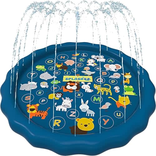 SplashEZ 3-in-1 Splash Pad, Sprinkler for Kids & Baby Pool for Learning | Toddler Sprinkler Pool, 60’’ Outside Water Toys – “from A to Z” Outdoor Play Mat for Babies & Toddlers