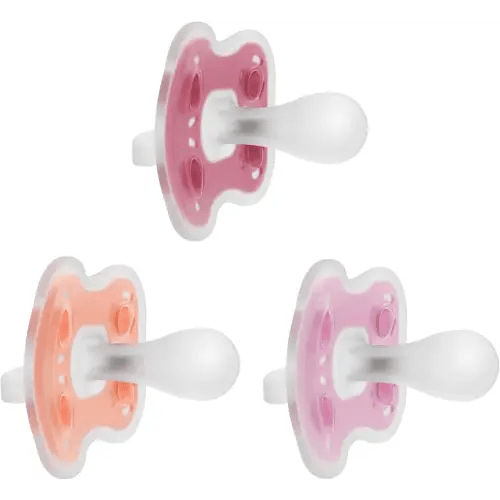 Dr. Brown's Advantage One-Piece Silicone Baby Pacifier, Fully Symmetrical Soother, Coral/Light Pink/Pink, 6-18m, BPA Free, 3 Pack