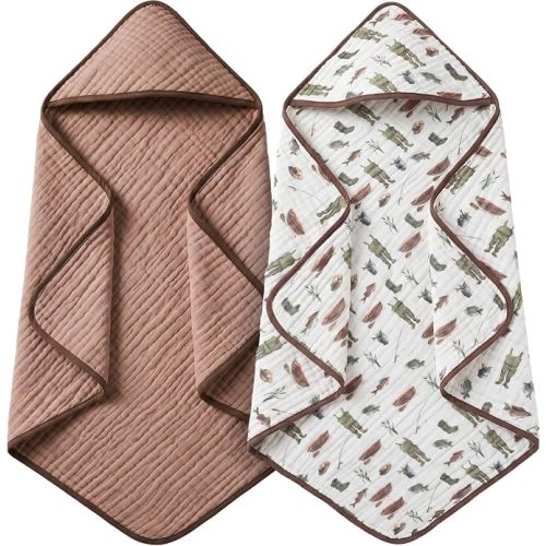 Gilprop 2 Pack Fishing Baby Hooded Towels for Newborn 100% Muslin Cotton