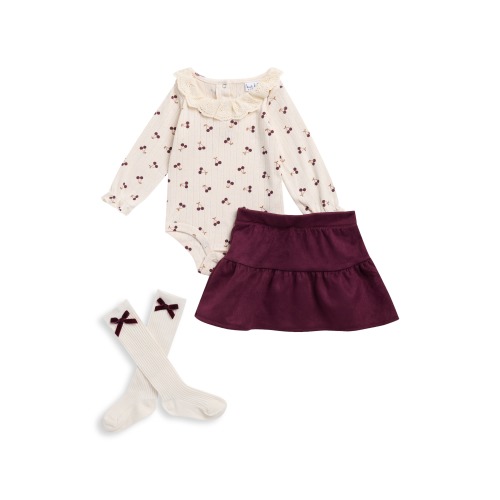 Cherry Bodysuit, Skirt & Socks Set