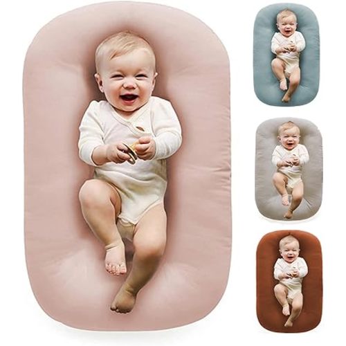 Baby Lounger 0-24 Months 100% Cotton-Snuggle Cozy Me Lounger,Soft & Breathable Baby Lounger for Newborn Play Mat,Infant Babies Essentials Gifts,Pink(Lounger Cover Included)