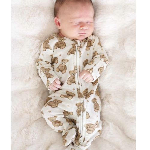 Beary Sweet Bamboo Waffle Zipper Footie